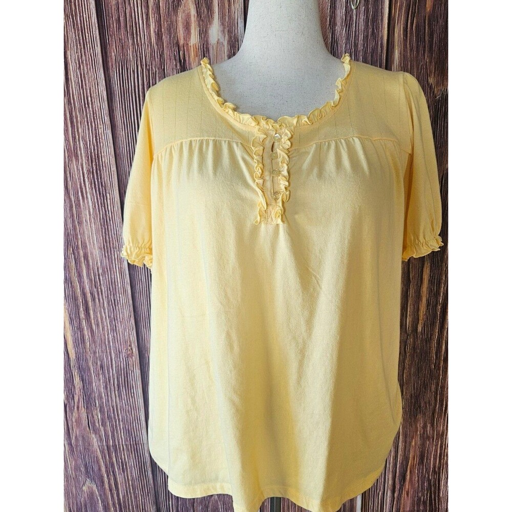 Roaman' Soft Knit Ruffle Trim Henley Tee Plus Size 18/20
